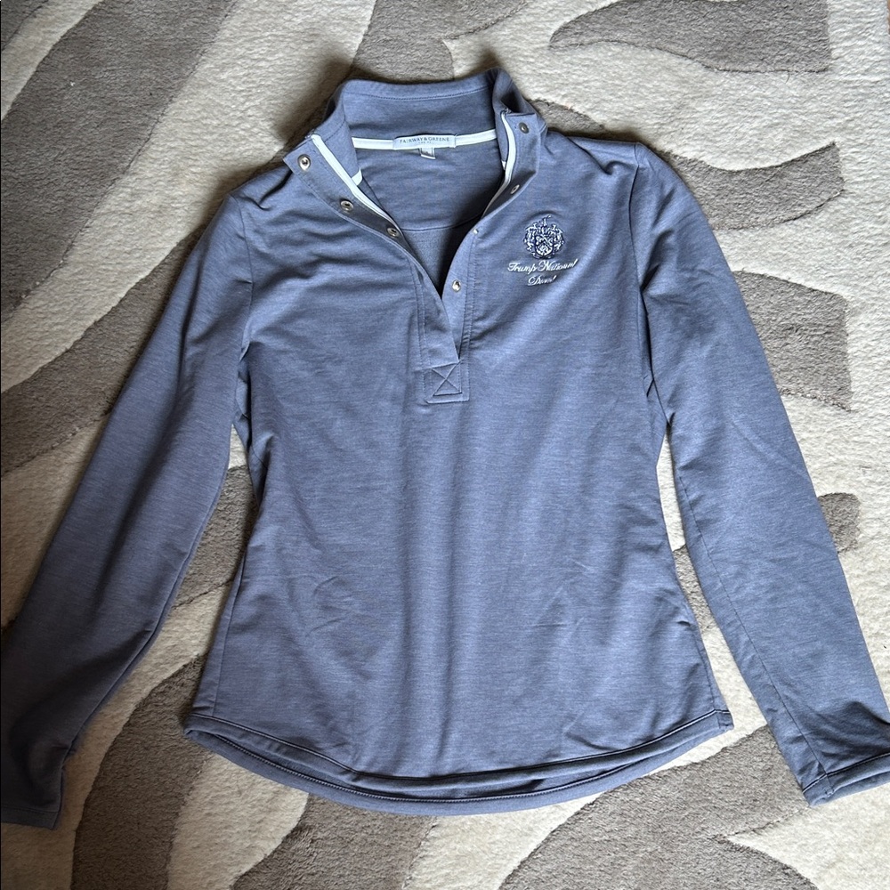 Fairway and Greene Long Sleeve Polo with Trump National Doral Crest — Dusty Blue